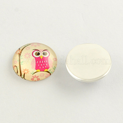 Cartoon Owl Pattern Flatback Half Round/Dome Glass Cabochons for DIY Projects&nbsp;X-GGLA-R026-12mm-06