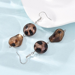 Leopard Print Acrylic with 304 Stainless Steel Dangle Earrings&nbsp;EJEW-Z171-01P