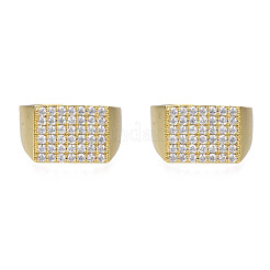 Cubic Zirconia Rectangle Signet Open Cuff Ring&nbsp;RJEW-N037-021