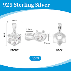 6Pcs 925 Sterling Silver Pave Clear Cubic Zirconia Flat Round Charms&nbsp;STER-PH0004-46P