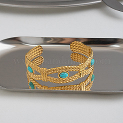 304 Stainless Steel Vintage Synthetic Turquoise Eye Open Cuff Bangles for Women&nbsp;WJ2970