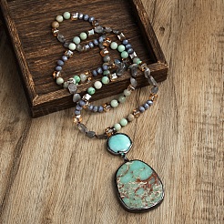 Bohemian Vintage Style Natural Shoushan Stone with Glass Pendant Necklaces&nbsp;FS-WG0BFE5-02