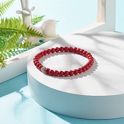 Synthetic Turquoise(Dyed) Round Beads Stretch Bracelet&nbsp;BJEW-JB07484