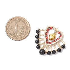 3Pcs 3 Styles Natural Black Onyx(Dyed & Heated) & Carnelian & Rose Quartz & Glass Seed Beads Pendants&nbsp;PALLOY-MZ00444