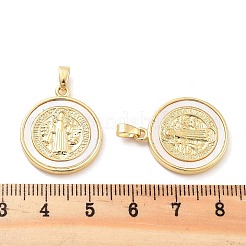 Rack Plating Brass Pave Shell Flat Round Pendants&nbsp;X-KK-C063-17G