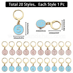 Flat Round with Number Alloy Enamel Pendant Stitch Markers&nbsp;HJEW-SC00010
