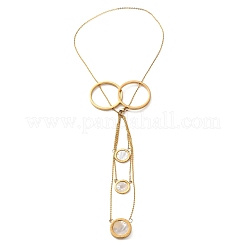 304 Stainless Steel & Natural Shell Ring Lariat Necklaces for Women&nbsp;NJEW-A045-21G