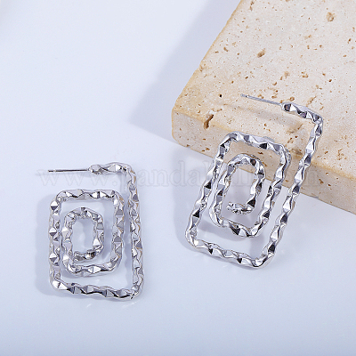 Spiral Rectangle Brass Stud Earrings&nbsp;CX5883-1