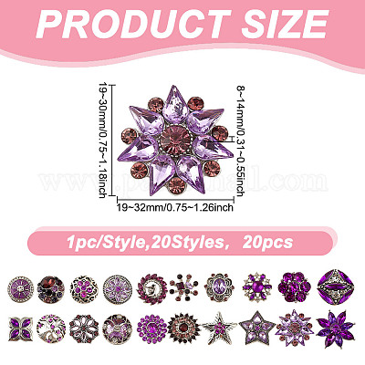 20Pcs Alloy Rhinestone Snap Button&nbsp;BUTT-GO0001-03A-1
