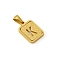 Stainless Steel Pendants, Real 18K Gold Plated, Rectangle, Letter K, 15x12mm