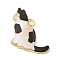 Alloy Enamel Pendants, Cat Charm, Golden, Antique White, 17x19x1.5mm, Hole: 1.4mm