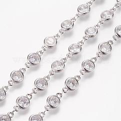 Handmade Glass Beaded Chains, Soldered, with Brass Eye Pin, Platinum, 39.37 inch(1m)link: 11.5x6.5x2.5mm
