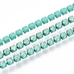 Iron Rhinestone Cup Chains, with Spool, Turquoise, 2x2x2mm, about 29.99 Feet(9.14m)/Roll