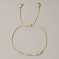 Natural Birthstone Braided Bead Bracelets for Women, Quartz Crystal, with Brass Beads, Inner Diameter: 11 inch(28cm)