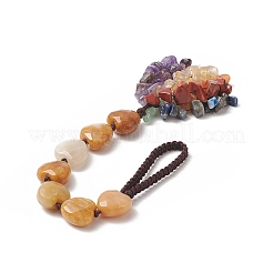 Heart Natural Yellow Jade & Mixed Stone Chips Tassel Pendant Decorations&nbsp;HJEW-JM00948-02
