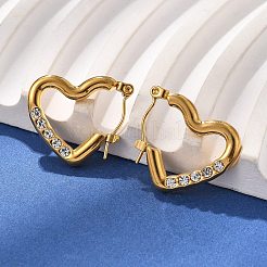 304 Stainless Steel Micro Pave Clear Cubic Zirconia Heart Hoop Earrings&nbsp;EJEW-V016-06G-01