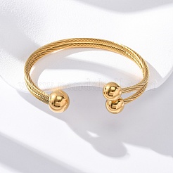 304 Stainless Steel Round Ball Cuff Bangles for Women&nbsp;BJEW-P310-05G