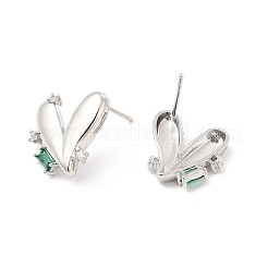 Green Cubic Zirconia Heart Stud Earrings&nbsp;EJEW-P213-13P