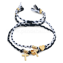 2Pcs 304 Stainless Steel Heart & Religious Cross Couple Bracelet Set&nbsp;PA4727-3