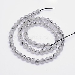 Natural Black Rutilated Quartz Round Bead Strands&nbsp;G-L411-02-6mm