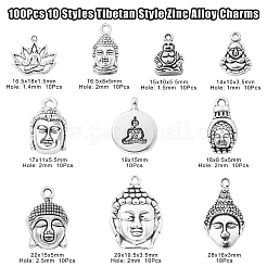 100Pcs 10 Styles Tibetan Style Zinc Alloy Charms&nbsp;TIBEP-CJ0003-08