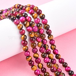 Natural Rose Tiger Eye(Dyed & Heated) and Yellow Tiger Eye(Dyed & Heated) Beads Strands&nbsp;G-G101-6mm-1