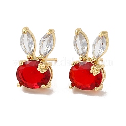 Rack Plating Real 18K Gold Plated Brass Rabbit Stud Earrings&nbsp;EJEW-B034-12G