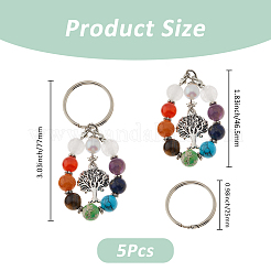5Pcs 7 Chakra Gemstone Bead Pendant Keychain with Tibetan Style Alloy Charm&nbsp;KEYC-FH00032