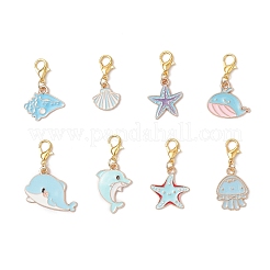 8Pcs Sea Animal Alloy Enamel Pendant Decorations&nbsp;HJEW-JM03655
