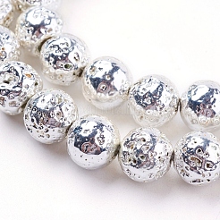Electroplated Natural Lava Rock Bead Strands&nbsp;G-E429-01-8mm