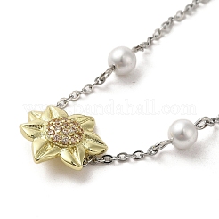 Sunflower Brass Cubic Zirconia Link Bracelets&nbsp;LS-BJEW-A004-01