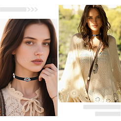 Bohemian Alloy & Resin Imitation Turquoise Oval Black Velvet Choker Necklaces&nbsp;NJEW-WH20004-13B-01