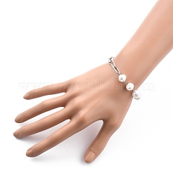 White Plastic Imitation Pearl Links Bracelets&nbsp;BJEW-JB05445-02