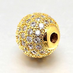 Round Brass Micro Pave Cubic Zirconia Beads&nbsp;ZIRC-N016-01G-12mm