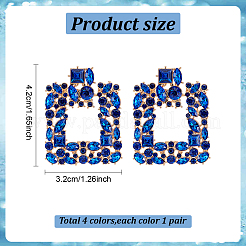 4 Pairs 4 Colors Rhinestone Hollow Square Dangle Stud Earrings&nbsp;EJEW-AN0004-37