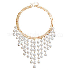 Alloy Imitation Pearl Round Tassel Bib Necklaces for Women&nbsp;WGDE514-01