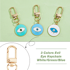 3Pcs 3 Colors Flat Round with Evil Eye Alloy Enamel Pendant Decoration&nbsp;KEYC-DC0001-23