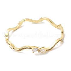 Brass Micro Pave Clear Cubic Zirconia Cuff Bangles for Women&nbsp;BJEW-H639-02G