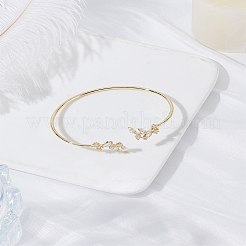 1Pc Elegant Brass Cubic Zirconia Leaf Cuff Bangles for Women&nbsp;BJEW-LP0003-33G-03