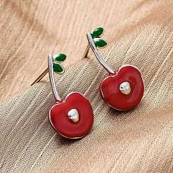 Cherry Brass Enamel Stud Earrings for Women&nbsp;EJEW-G425-02P
