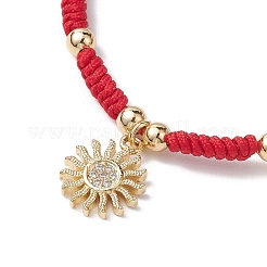 Golden Tone Sun Brass Micro Pave Clear Cubic Zirconia Charm Bracelets&nbsp;BJEW-JB10599
