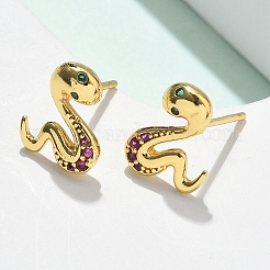 Snake Brass Micro Pave Cubic Zirconin Stud Earrings&nbsp;EJEW-D318-11G
