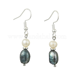 3 Pairs 3 Colors Natural Cultured Freshwater Pearl & Brass Dangle Earrings&nbsp;EJEW-JE07263