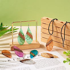 12Pcs 6 Colors Transparent Resin & Walnut Wood Big Pendants&nbsp;WOOD-TA0002-48