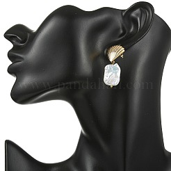 304 Stainless Steel and Natural Baroque Pearl Keshi Pearl Stud Earrings&nbsp;EJEW-JE07106-02