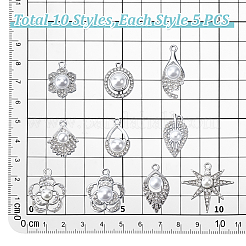 50Pcs 10 Styles Alloy Crystal Rhinestone Pendants&nbsp;ALRI-PH0001-35