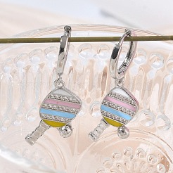 Brass Micro Pave Cubic Zirconia Dangle Hoop Earrings for Women&nbsp;EJEW-A168-05P