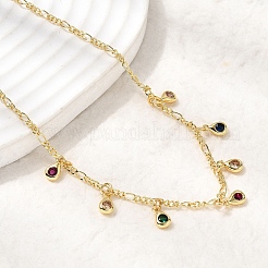 Brass Micro Pave Cubic Zirconia Teardrop Pendant Necklaces&nbsp;NJEW-B157-11G