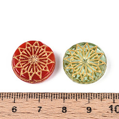 Flat Round with Flower Glass Beads&nbsp;GLAA-T025-74M