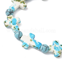 Baking Paint Synthetic Turquoise Cross & Round Beads Stretch Bracelets for Men Women&nbsp;BJEW-JB12341-02